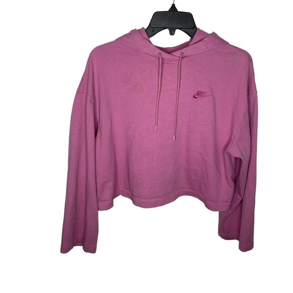 Nike Pink Wide Sleeve Cropped Pullover Hoodie Sweatshirt - Picture 1 of 8
